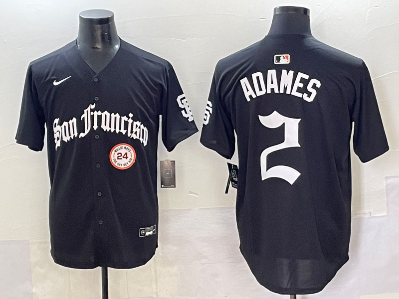 Men 2025 San Francisco Giants #2 Adames Black Five generations Joint Name Nike MLB Jersey style 23